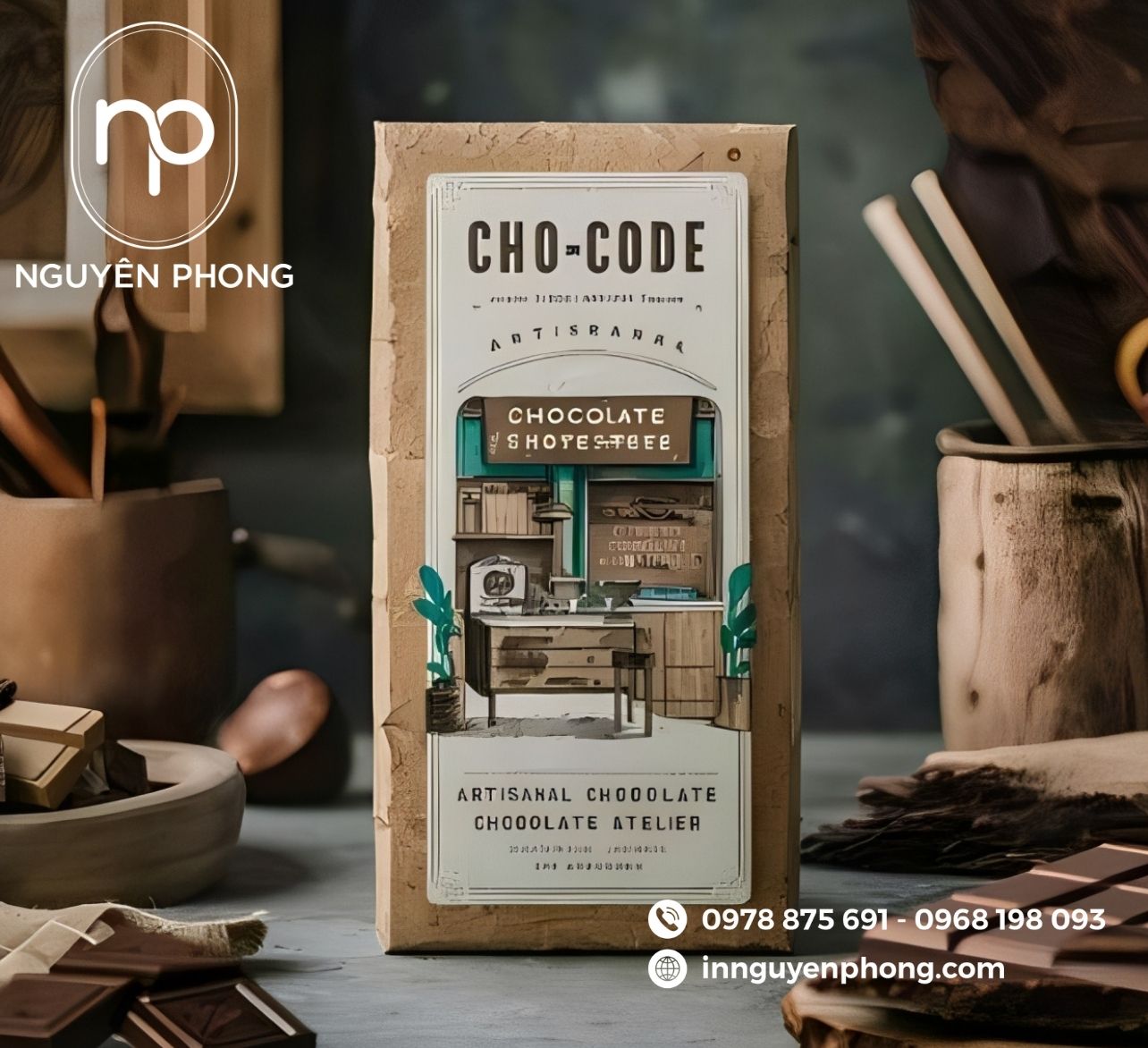 Mẫu hộp giấy đựng bột cacao cổ điển 